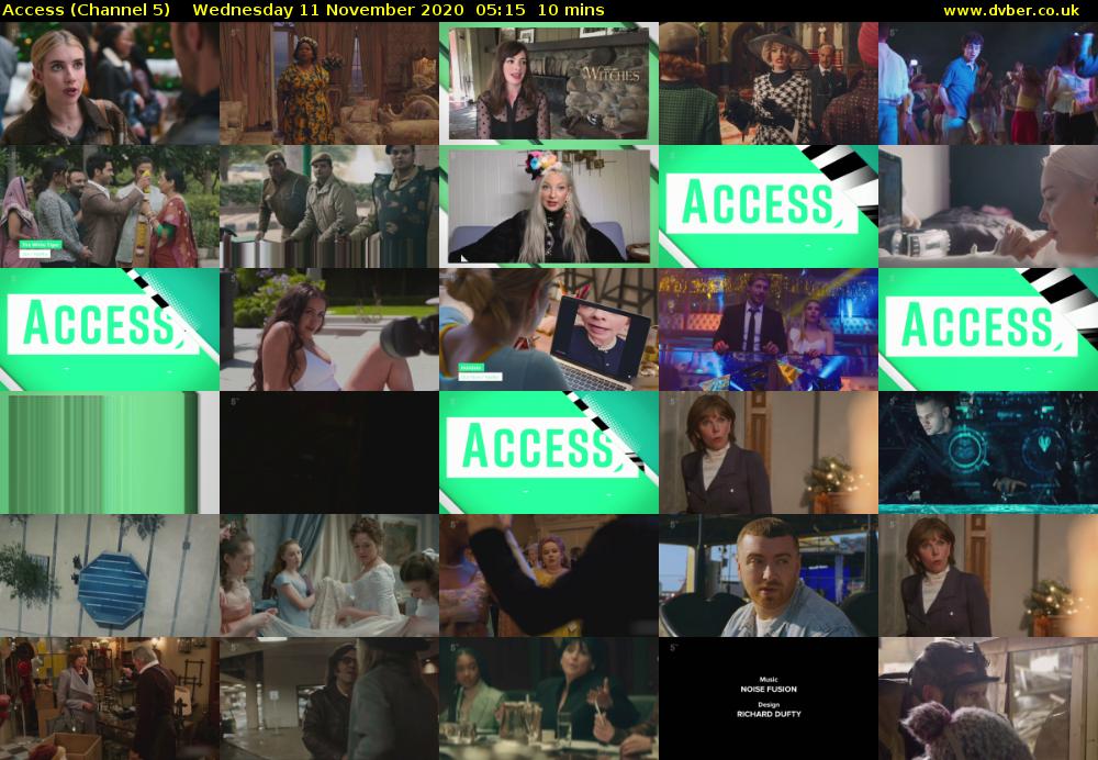 Access (Channel 5) Wednesday 11 November 2020 05:15 - 05:25