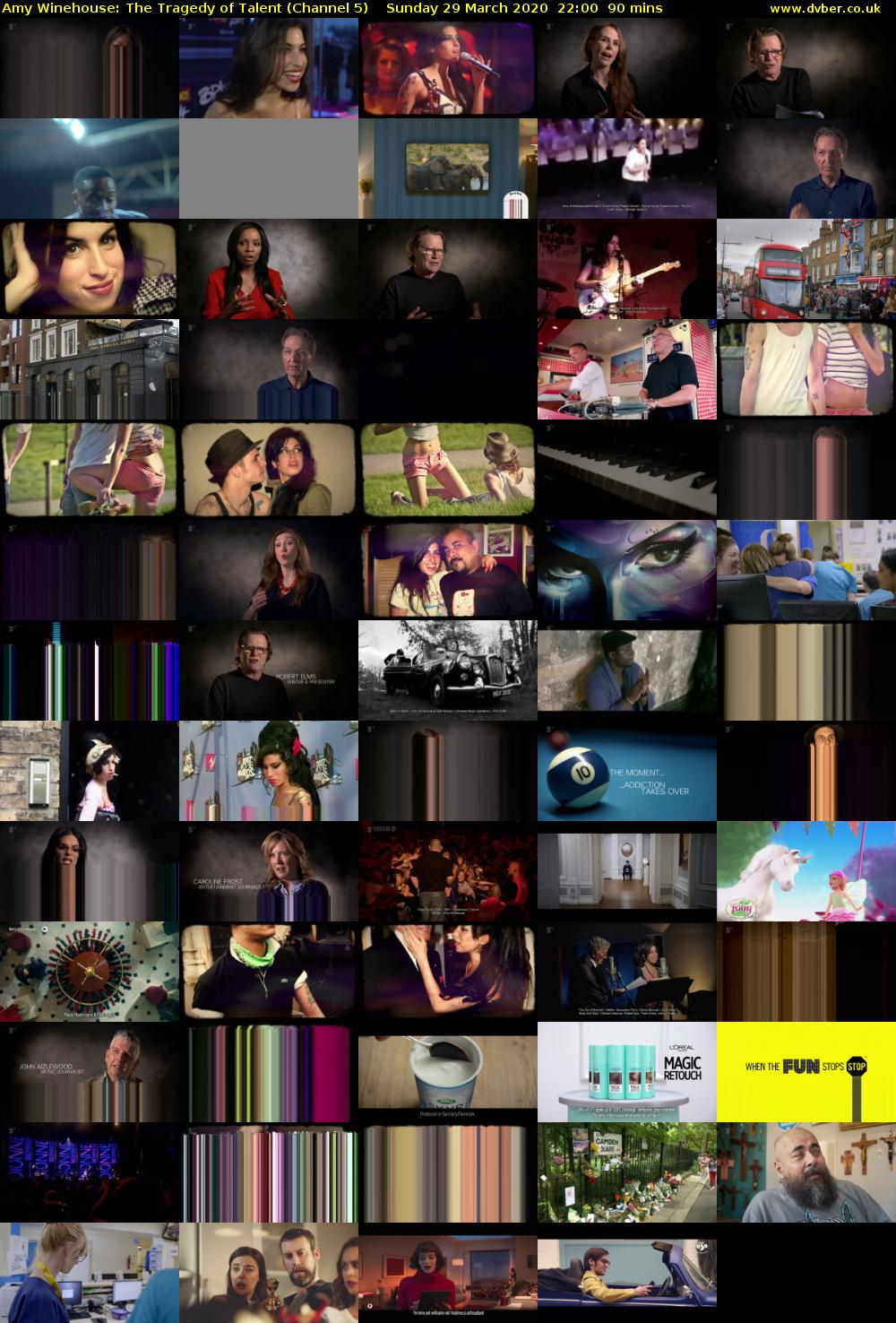 Amy Winehouse: The Tragedy of Talent (Channel 5) Sunday 29 March 2020 22:00 - 23:30