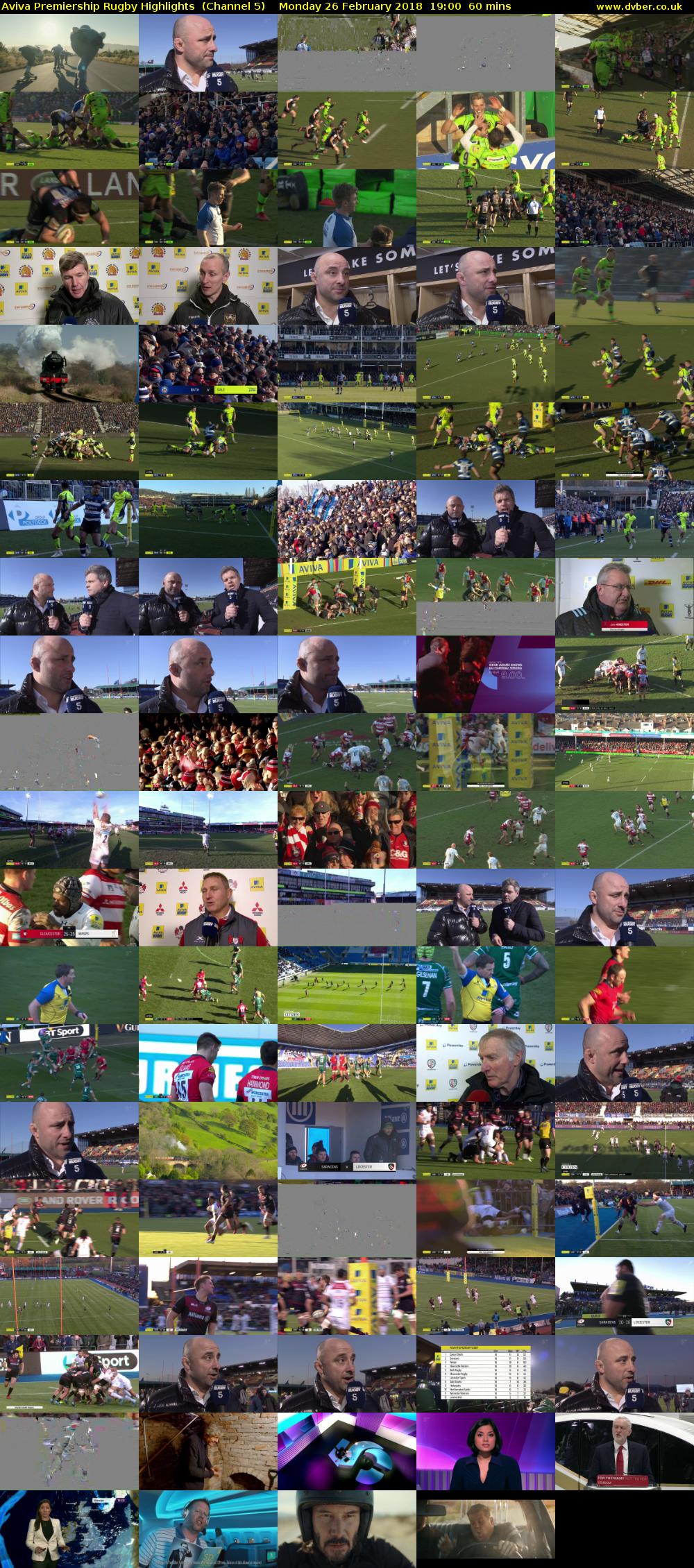 Aviva Premiership Rugby Highlights  (Channel 5) Monday 26 February 2018 19:00 - 20:00