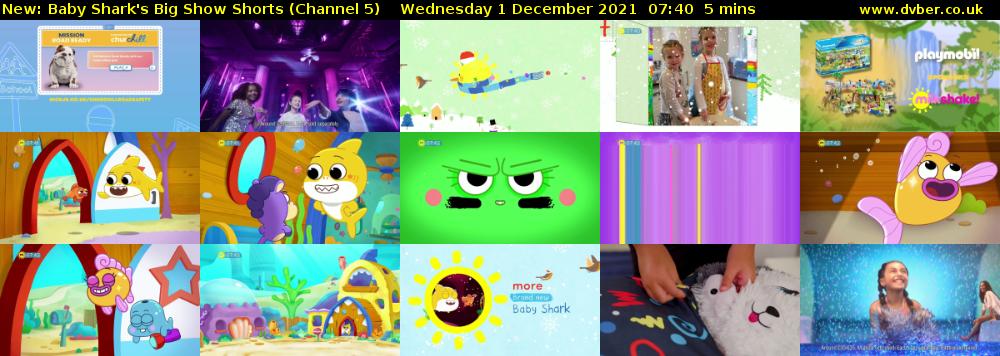 Baby Shark's Big Show Shorts (Channel 5) Wednesday 1 December 2021 07:40 - 07:45