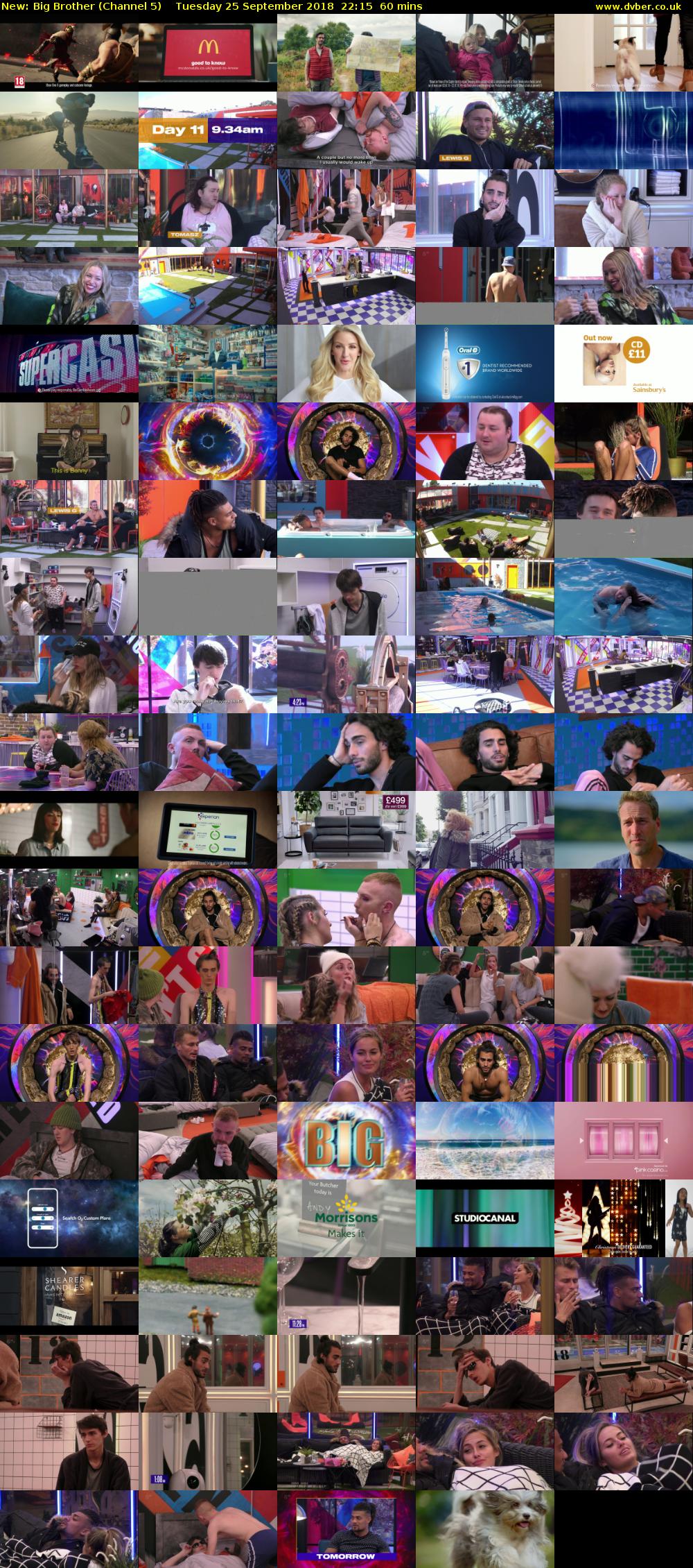 Big Brother (Channel 5) Tuesday 25 September 2018 22:15 - 23:15