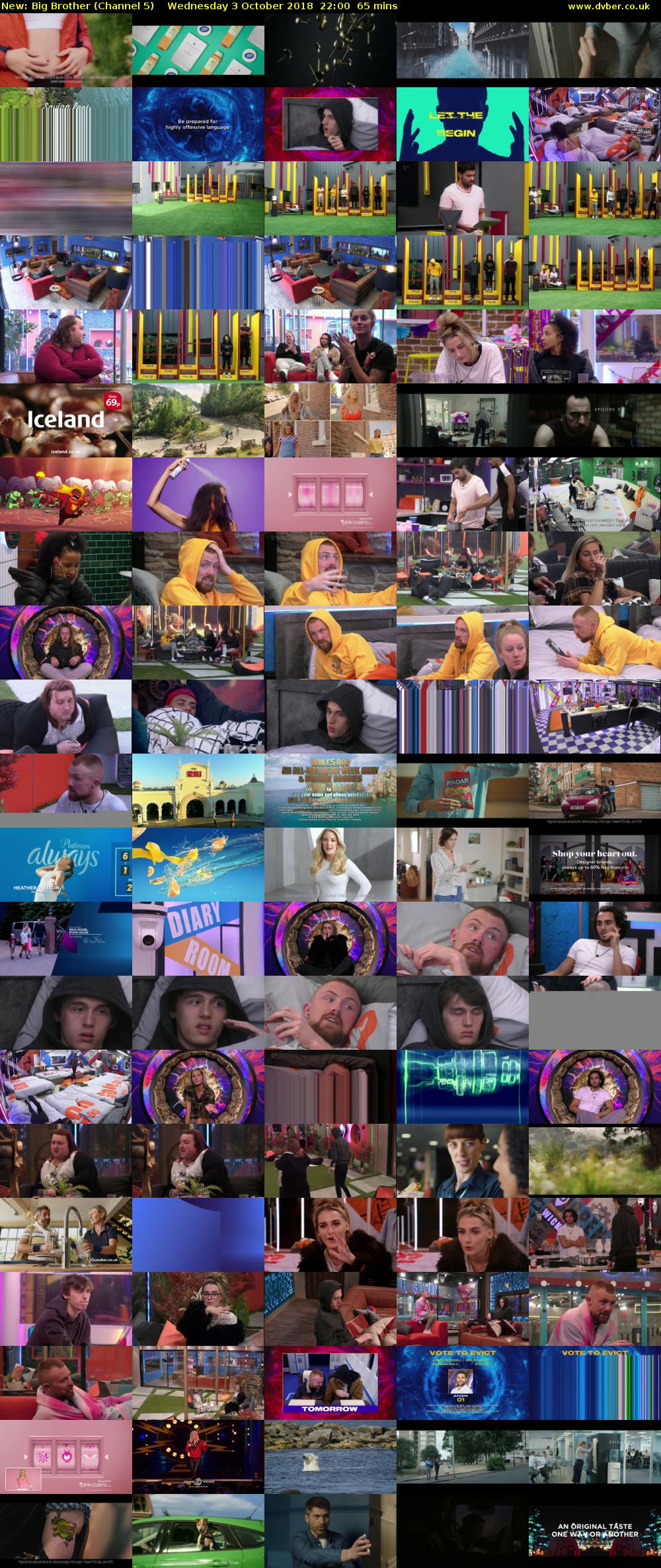 Big Brother (Channel 5) Wednesday 3 October 2018 22:00 - 23:05