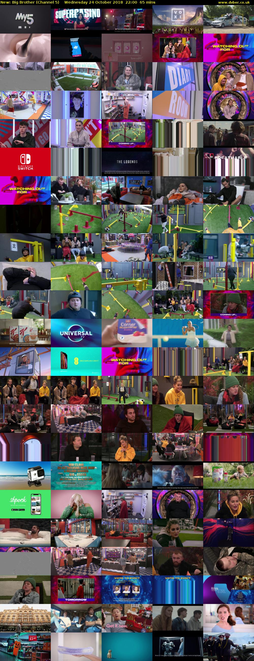 Big Brother (Channel 5) Wednesday 24 October 2018 22:00 - 23:05