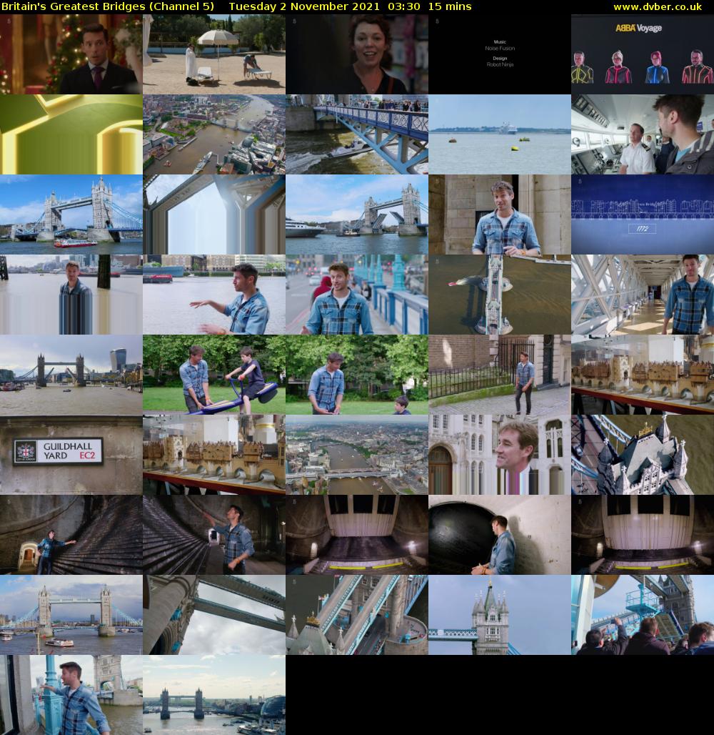 Britain's Greatest Bridges (Channel 5) Tuesday 2 November 2021 03:30 - 03:45