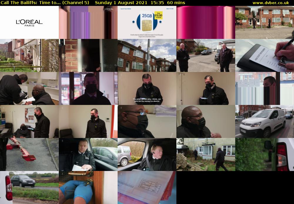 Call The Bailiffs: Time to... (Channel 5) Sunday 1 August 2021 15:35 - 16:35