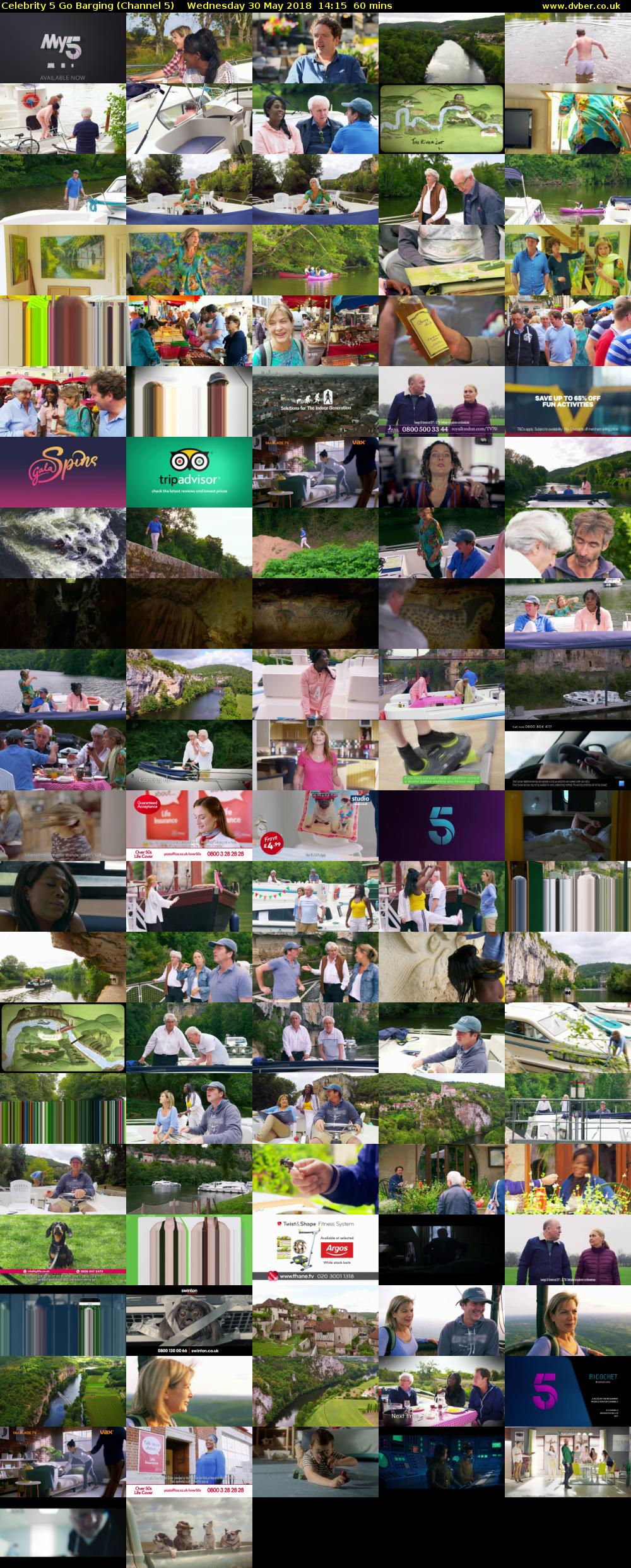 Celebrity 5 Go Barging (Channel 5) Wednesday 30 May 2018 14:15 - 15:15
