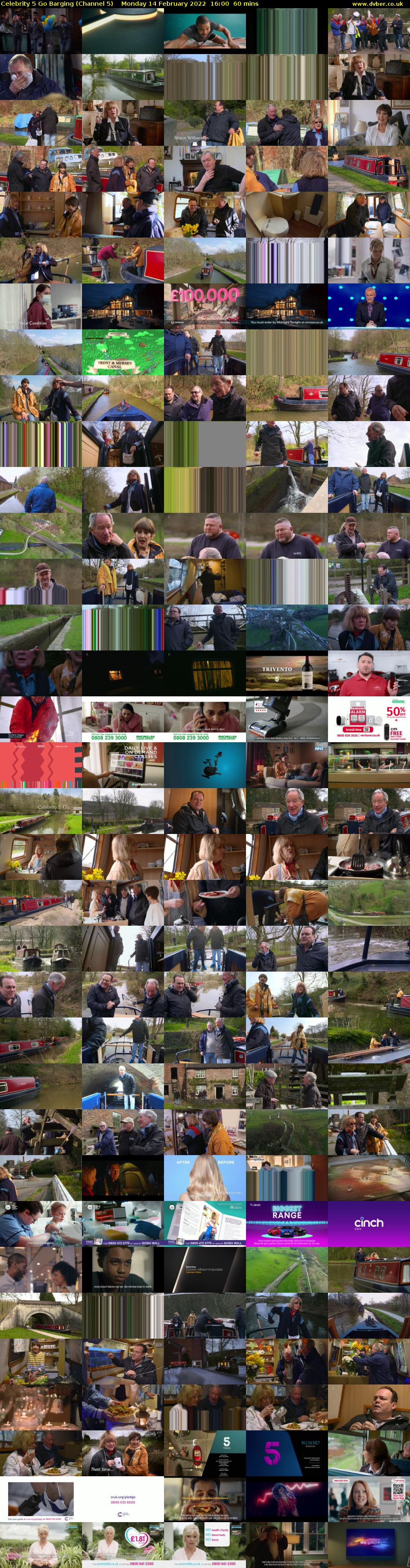 Celebrity 5 Go Barging (Channel 5) Monday 14 February 2022 16:00 - 17:00
