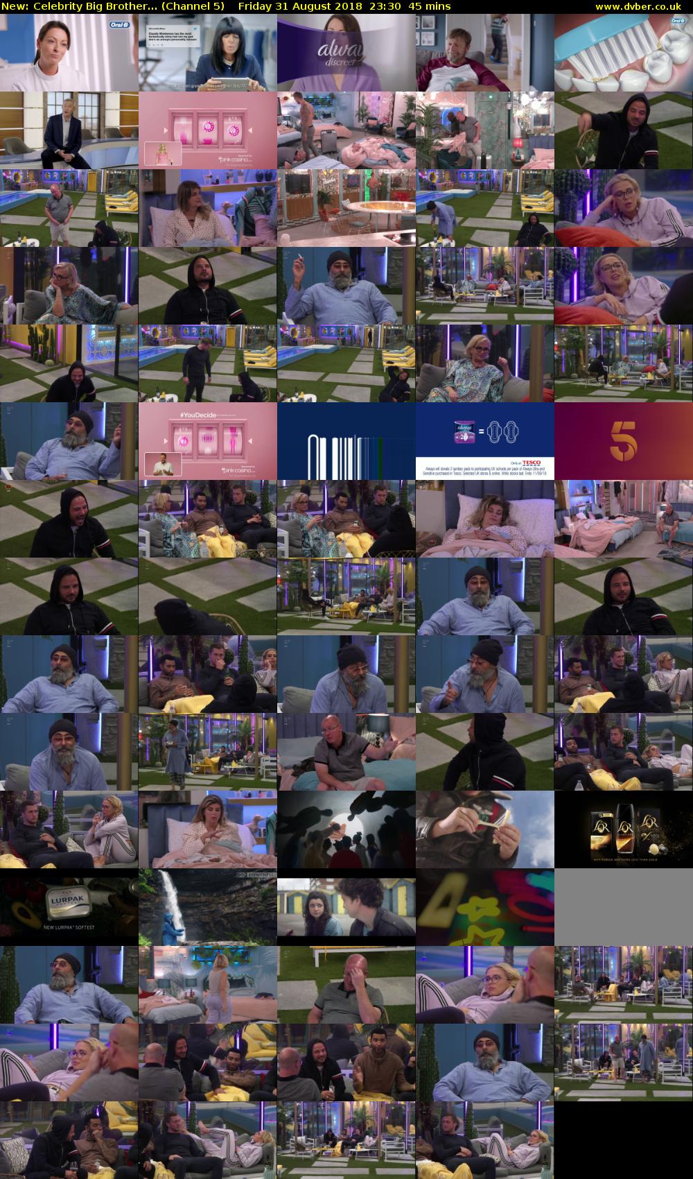 Celebrity Big Brother... (Channel 5) Friday 31 August 2018 23:30 - 00:15