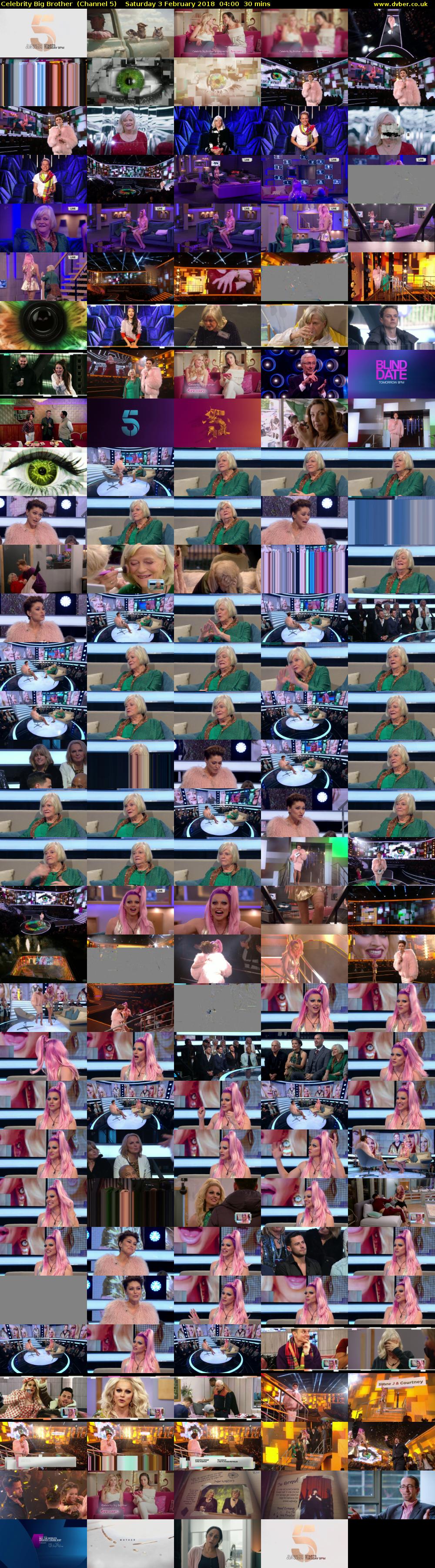Celebrity Big Brother  (Channel 5) Saturday 3 February 2018 04:00 - 04:30