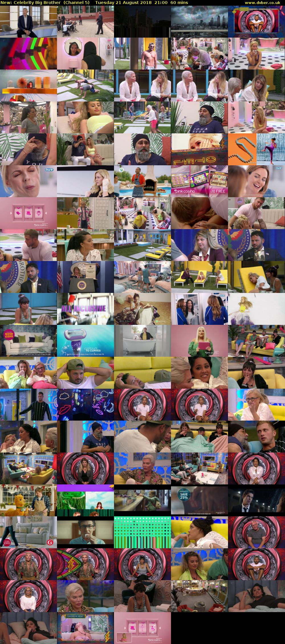 Celebrity Big Brother (Channel 5) Tuesday 21 August 2018 21:00 - 22:00