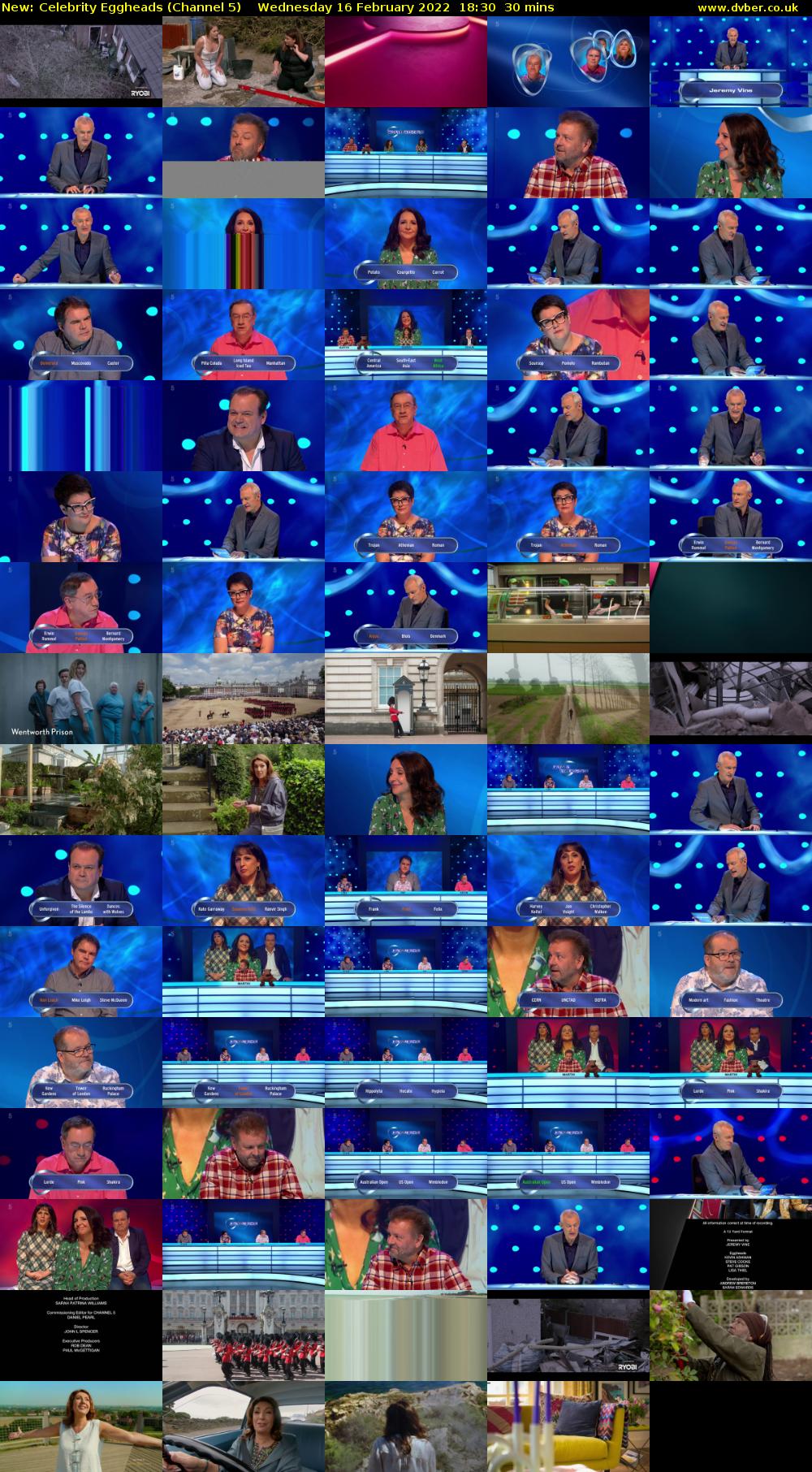 Celebrity Eggheads (Channel 5) Wednesday 16 February 2022 18:30 - 19:00