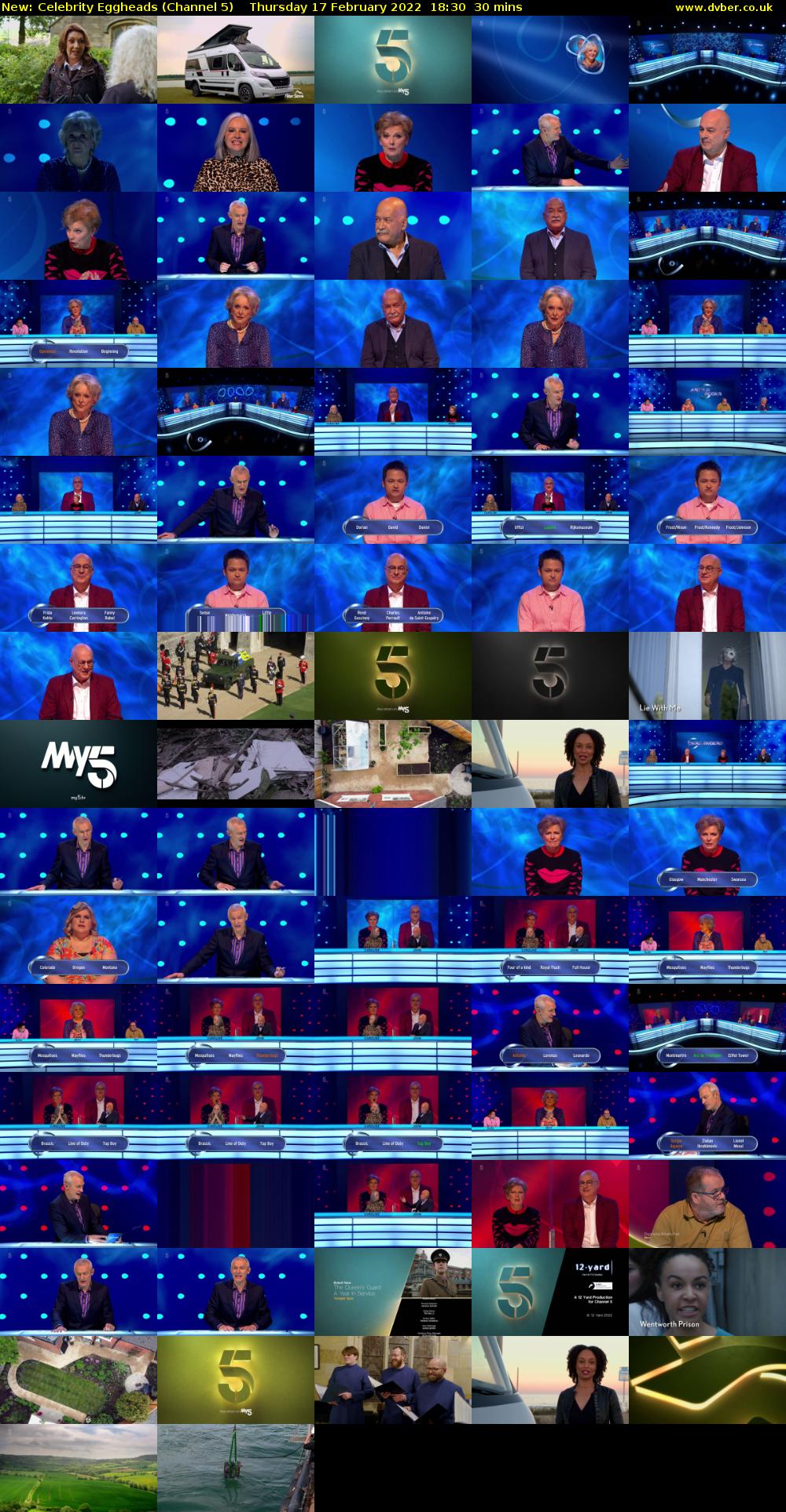 Celebrity Eggheads (Channel 5) Thursday 17 February 2022 18:30 - 19:00