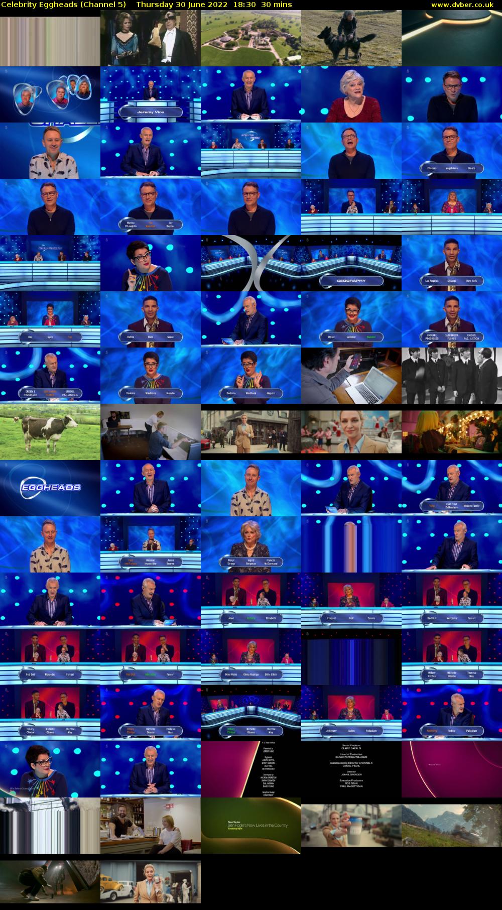 Celebrity Eggheads (Channel 5) Thursday 30 June 2022 18:30 - 19:00