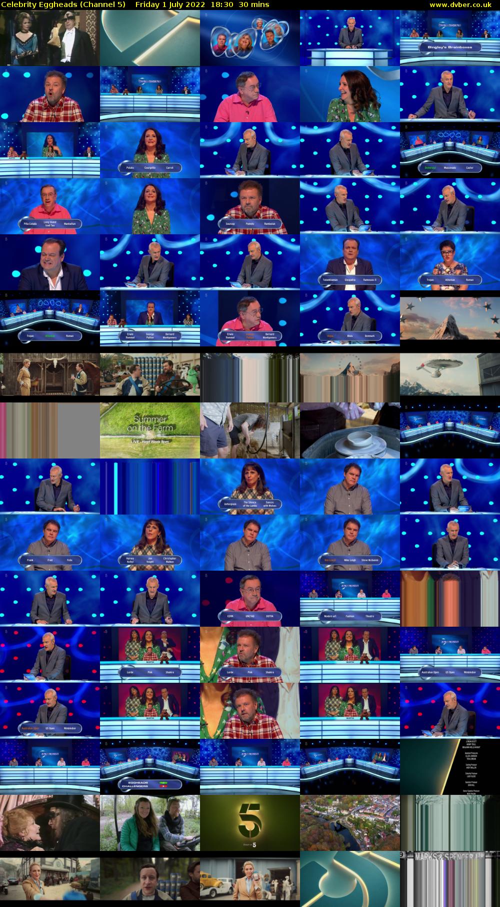 Celebrity Eggheads (Channel 5) Friday 1 July 2022 18:30 - 19:00