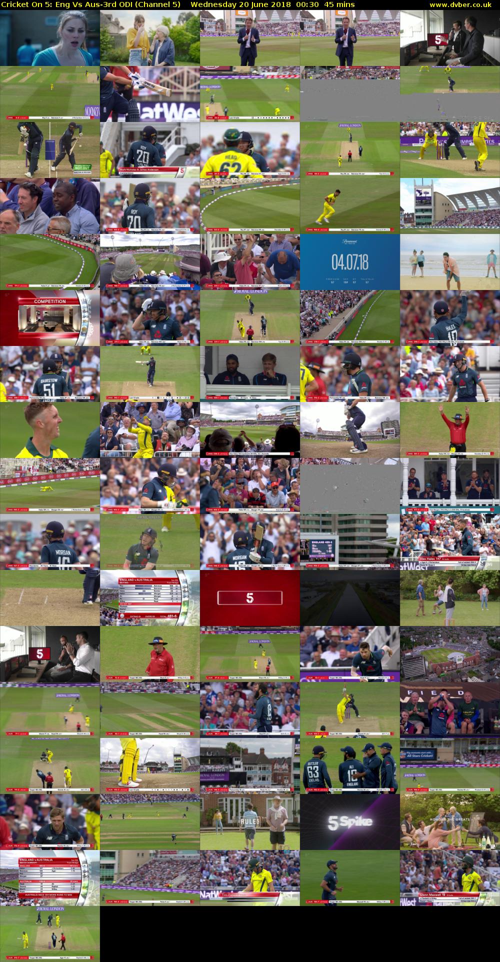 Cricket On 5: Eng Vs Aus-3rd ODI (Channel 5) Wednesday 20 June 2018 00:30 - 01:15