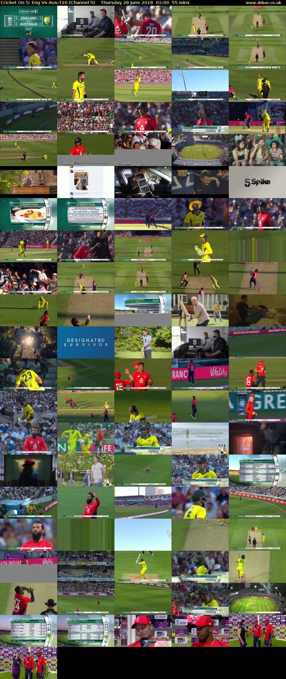 Cricket On 5: Eng Vs Aus-T20 (Channel 5) Thursday 28 June 2018 01:00 - 01:55