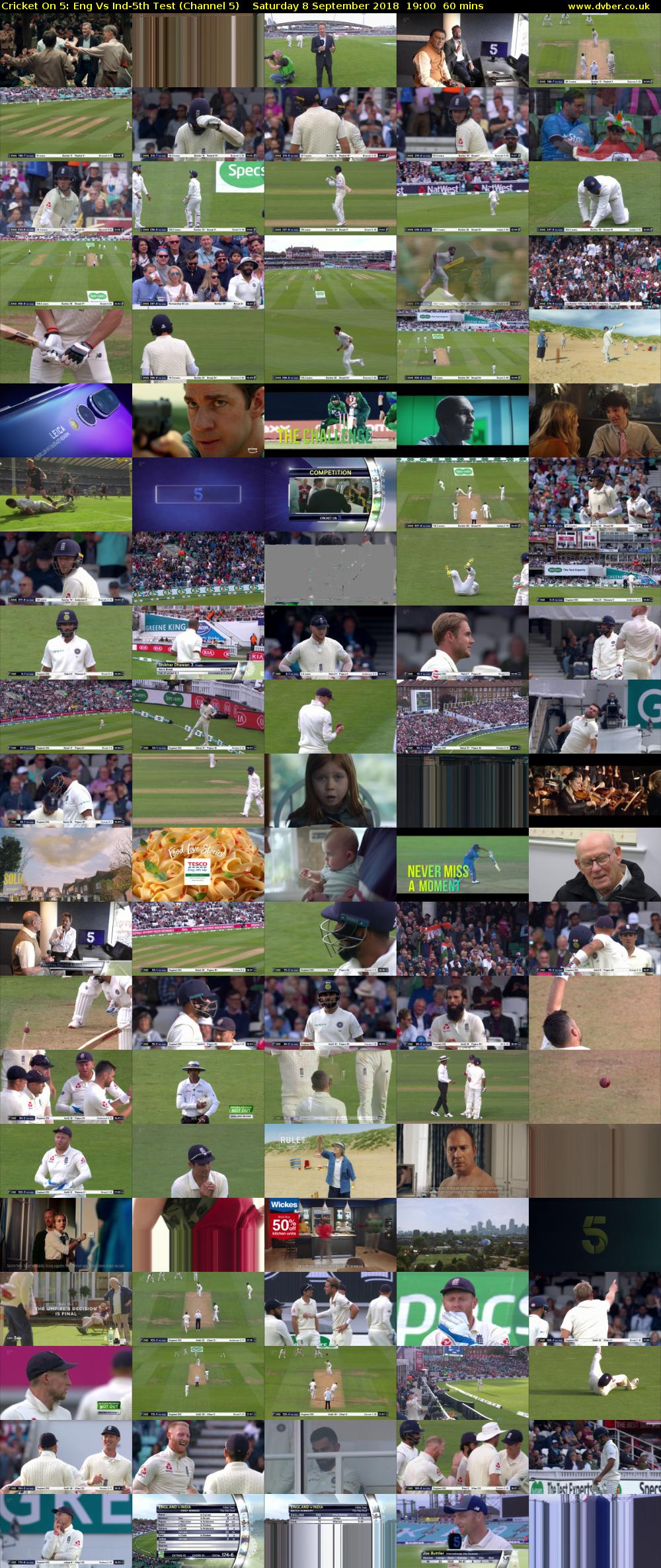 Cricket On 5: Eng Vs Ind-5th Test (Channel 5) Saturday 8 September 2018 19:00 - 20:00