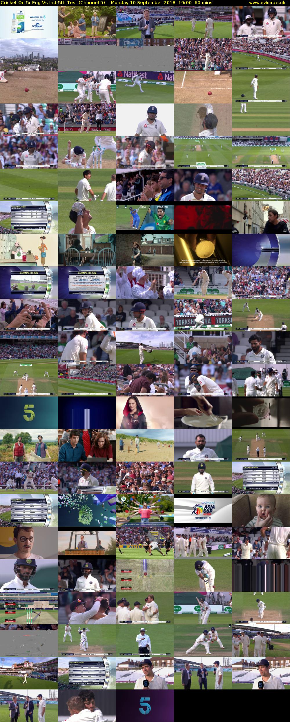 Cricket On 5: Eng Vs Ind-5th Test (Channel 5) Monday 10 September 2018 19:00 - 20:00