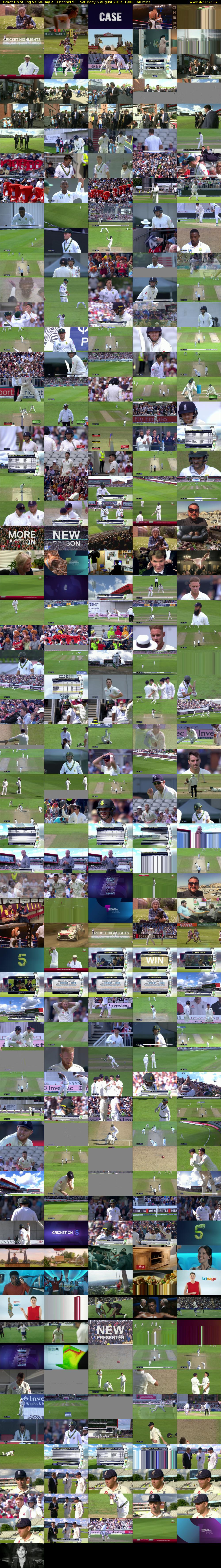 Cricket On 5: Eng Vs SA-Day 2  (Channel 5) Saturday 5 August 2017 19:00 - 20:00