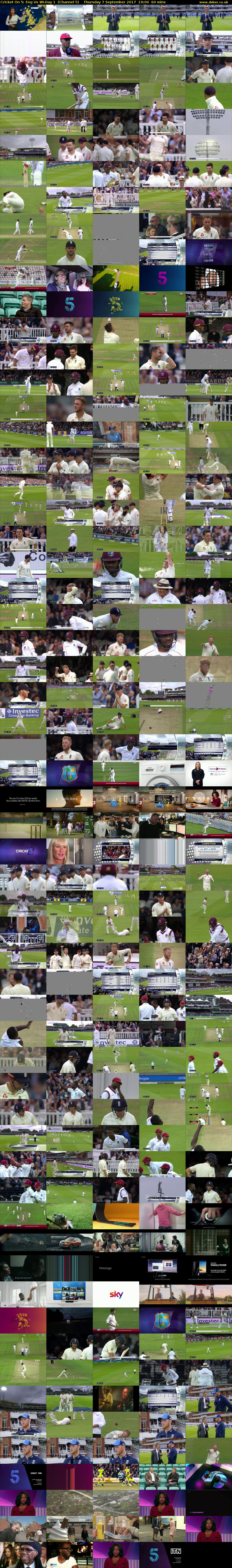 Cricket On 5: Eng Vs WI-Day 1  (Channel 5) Thursday 7 September 2017 19:00 - 20:00