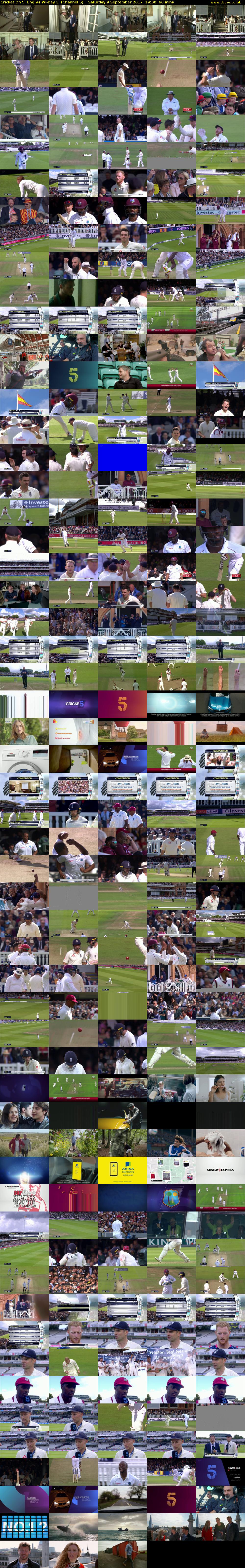 Cricket On 5: Eng Vs WI-Day 3  (Channel 5) Saturday 9 September 2017 19:00 - 20:00