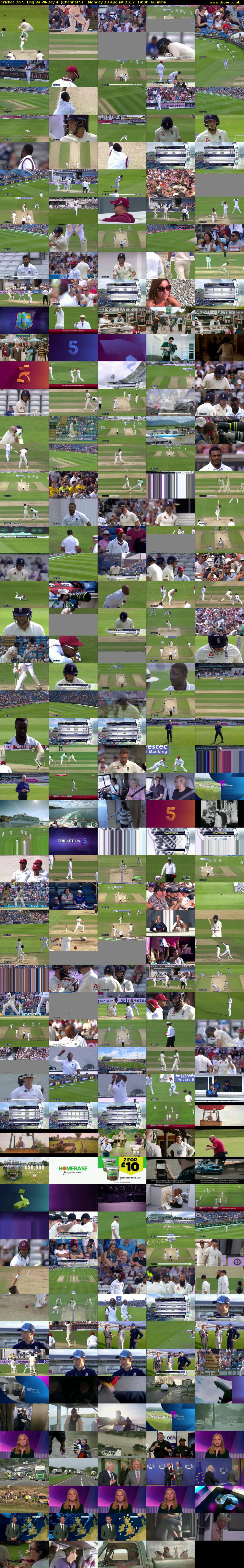 Cricket On 5: Eng Vs WI-Day 4  (Channel 5) Monday 28 August 2017 19:00 - 20:00
