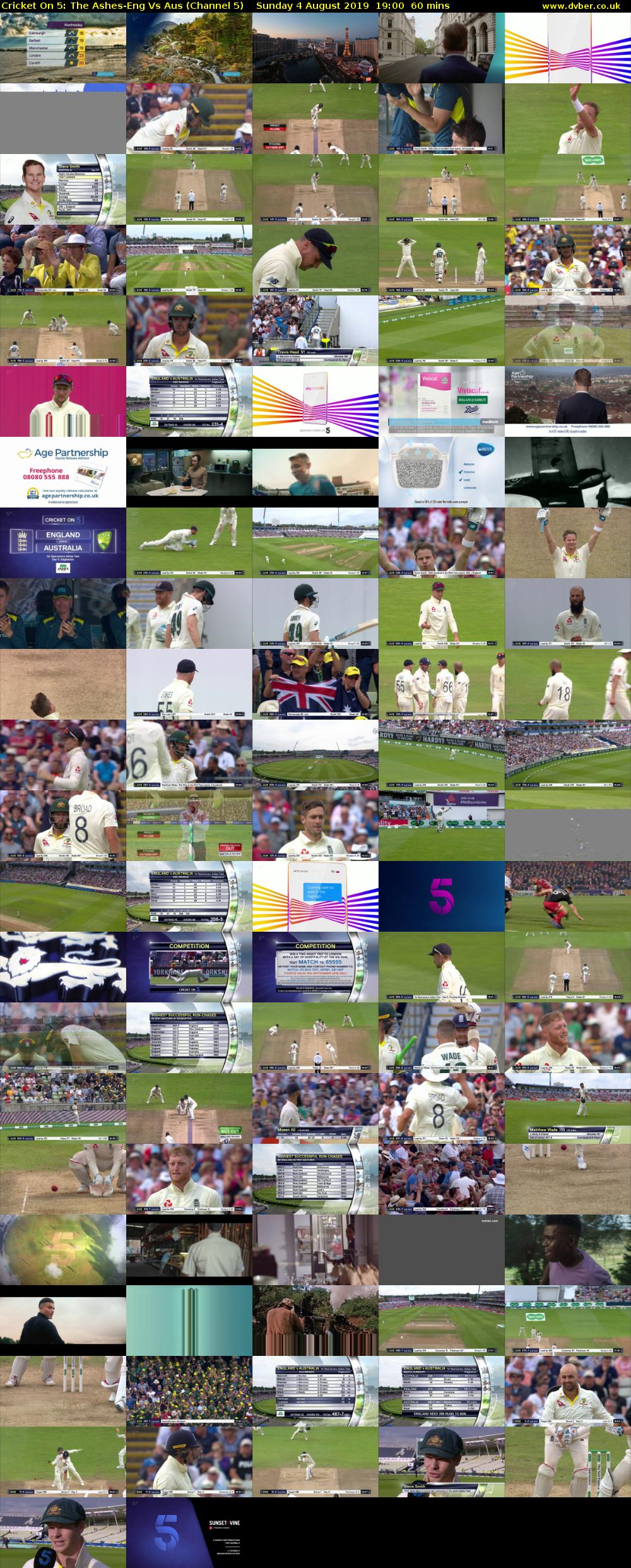 Cricket On 5: The Ashes-Eng Vs Aus (Channel 5) Sunday 4 August 2019 19:00 - 20:00