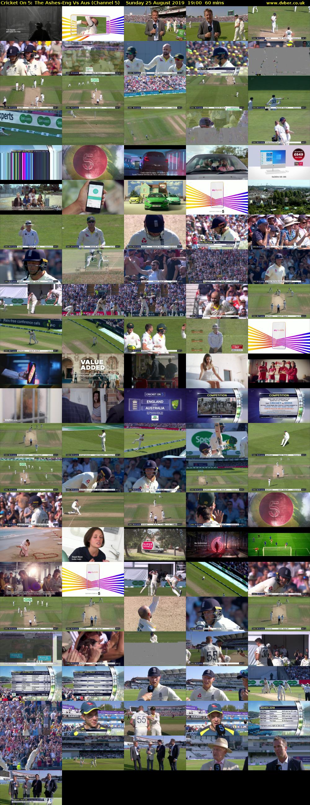 Cricket On 5: The Ashes-Eng Vs Aus (Channel 5) Sunday 25 August 2019 19:00 - 20:00