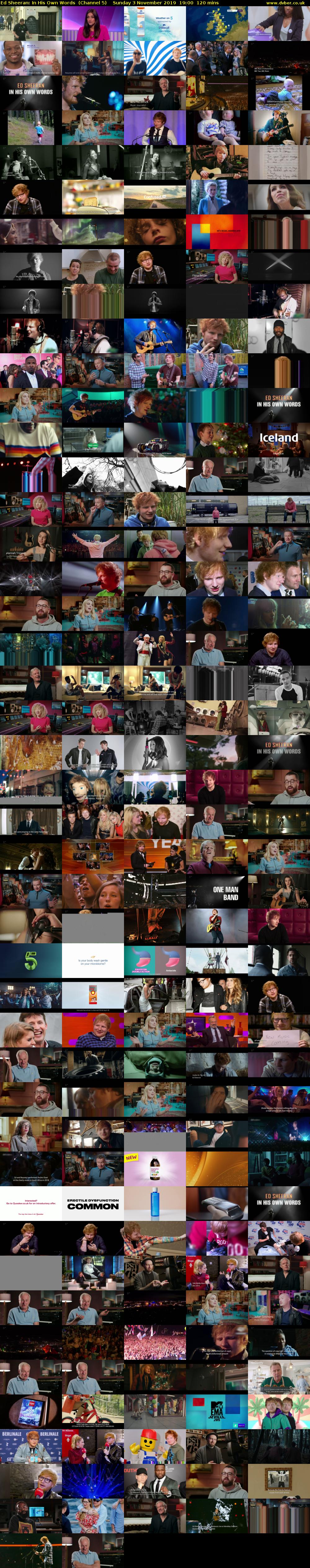 Ed Sheeran: In His Own Words  (Channel 5) Sunday 3 November 2019 19:00 - 21:00