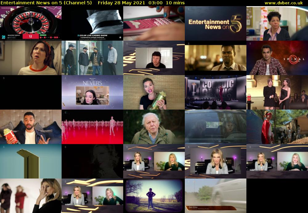 Entertainment News on 5 (Channel 5) Friday 28 May 2021 03:00 - 03:10