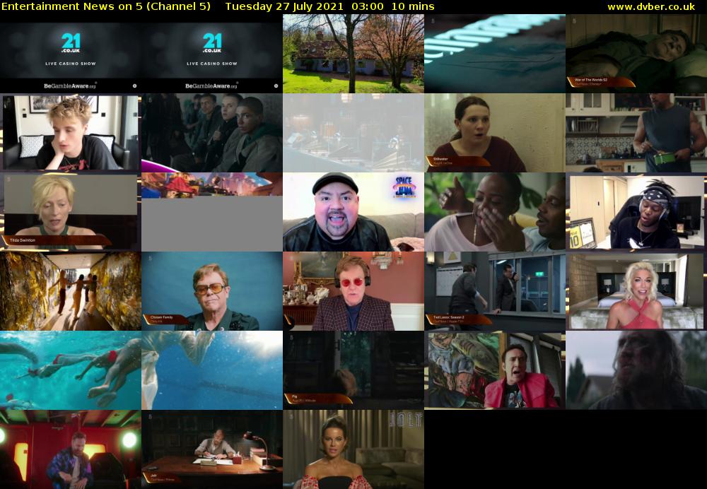 Entertainment News on 5 (Channel 5) Tuesday 27 July 2021 03:00 - 03:10