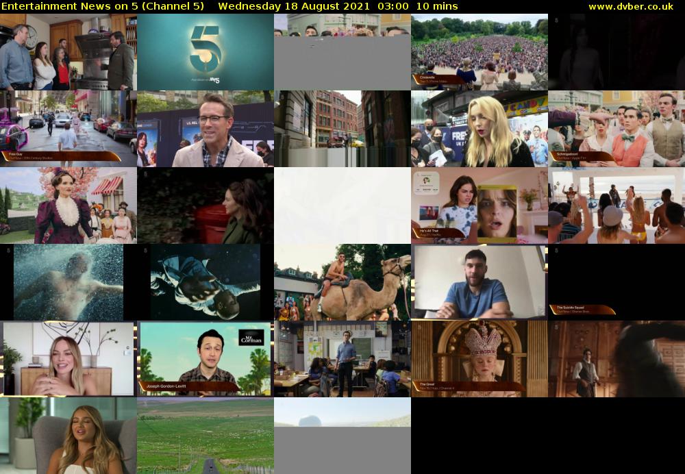 Entertainment News on 5 (Channel 5) Wednesday 18 August 2021 03:00 - 03:10