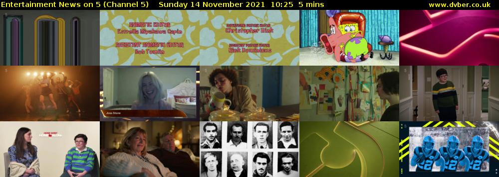 Entertainment News on 5 (Channel 5) Sunday 14 November 2021 10:25 - 10:30