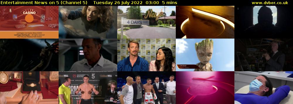 Entertainment News on 5 (Channel 5) Tuesday 26 July 2022 03:00 - 03:05