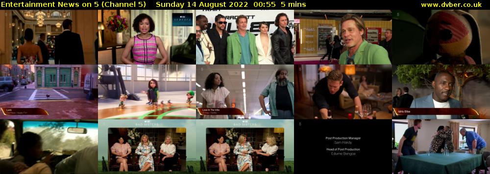 Entertainment News on 5 (Channel 5) Sunday 14 August 2022 00:55 - 01:00