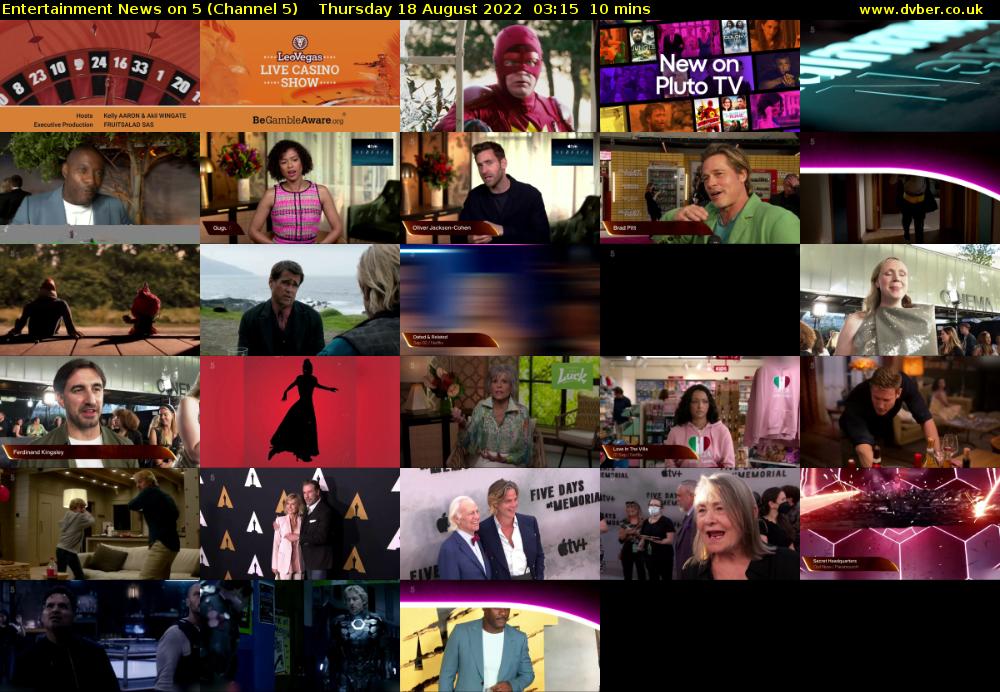 Entertainment News on 5 (Channel 5) Thursday 18 August 2022 03:15 - 03:25