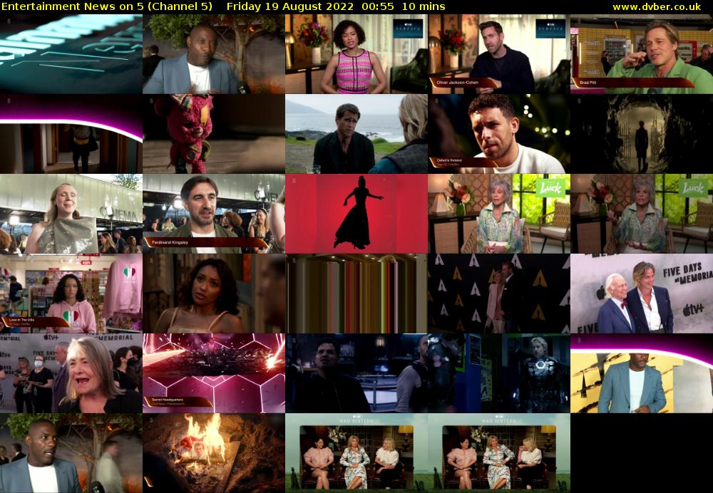 Entertainment News on 5 (Channel 5) Friday 19 August 2022 00:55 - 01:05
