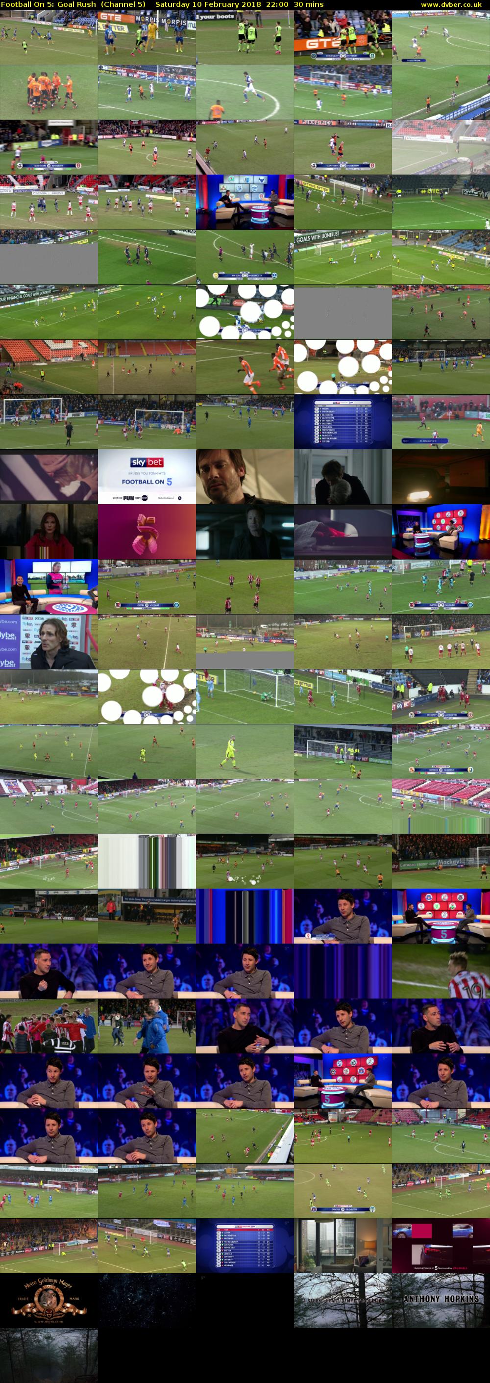 Football On 5: Goal Rush  (Channel 5) Saturday 10 February 2018 22:00 - 22:30