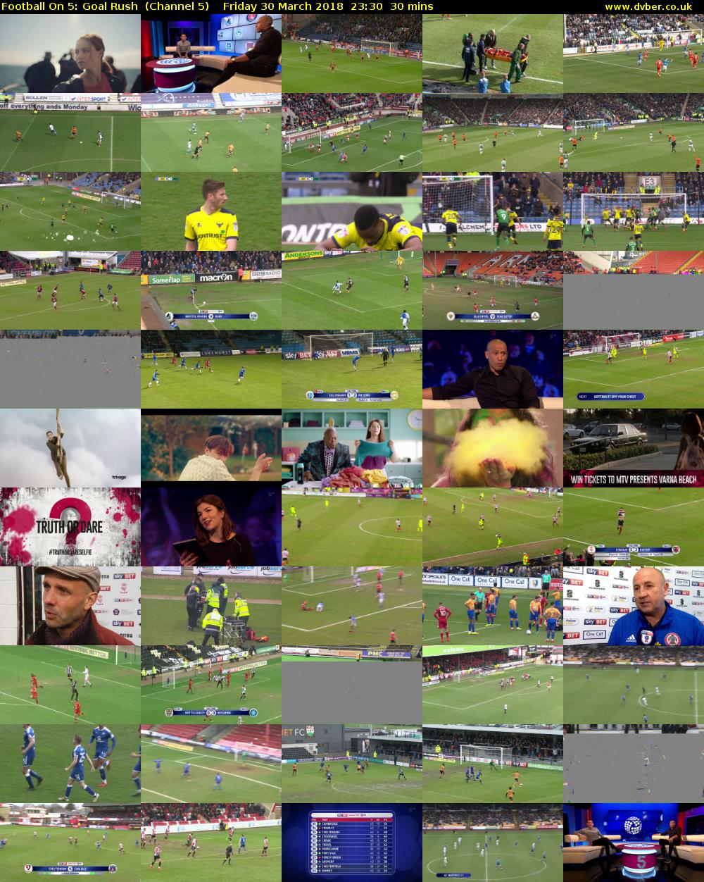 Football On 5: Goal Rush  (Channel 5) Friday 30 March 2018 23:30 - 00:00