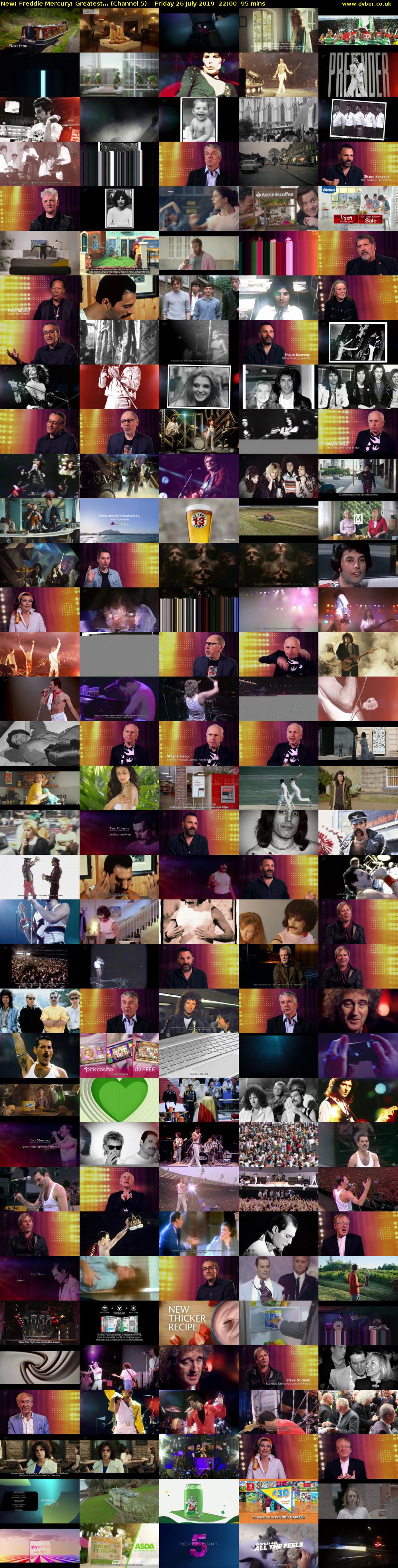 Freddie Mercury: Greatest... (Channel 5) Friday 26 July 2019 22:00 - 23:35