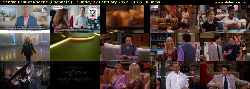 Friends: Best of Phoebe (Channel 5) Sunday 27 February 2022 11:05 - 11:35