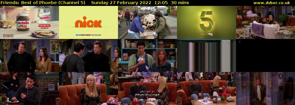 Friends: Best of Phoebe (Channel 5) Sunday 27 February 2022 12:05 - 12:35