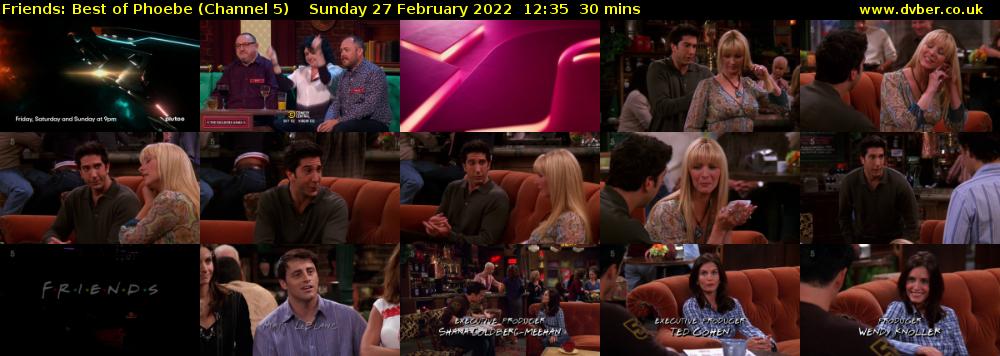 Friends: Best of Phoebe (Channel 5) Sunday 27 February 2022 12:35 - 13:05