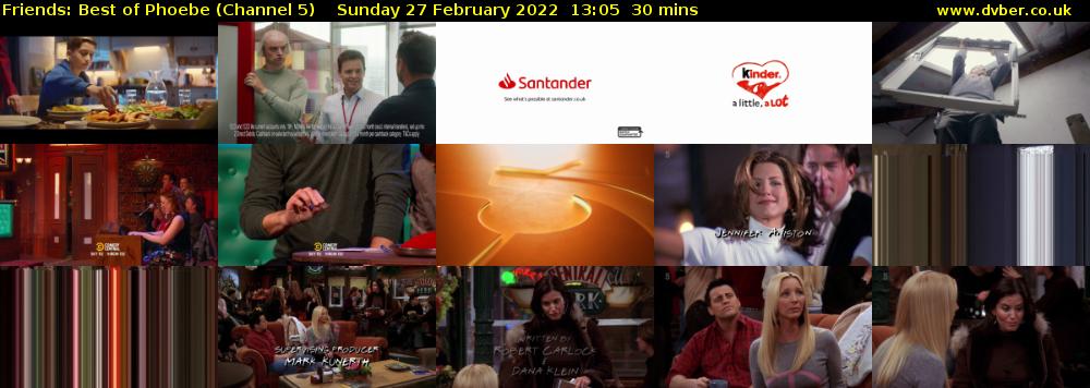 Friends: Best of Phoebe (Channel 5) Sunday 27 February 2022 13:05 - 13:35