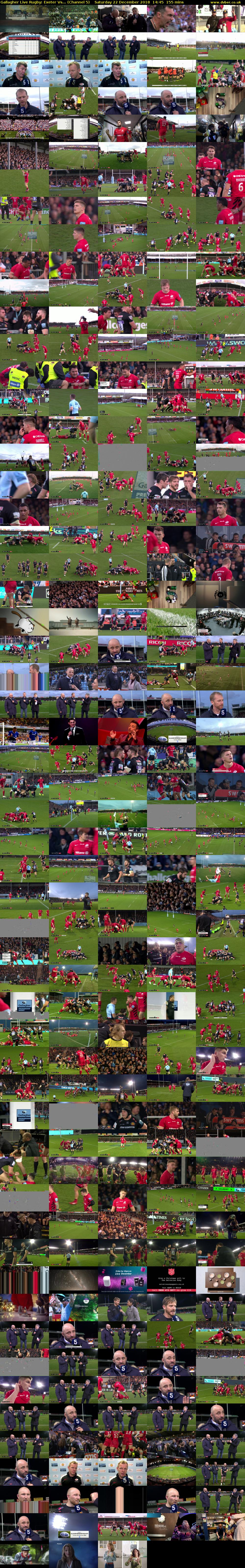 Gallagher Live Rugby: Exeter Vs... (Channel 5) Saturday 22 December 2018 14:45 - 17:20
