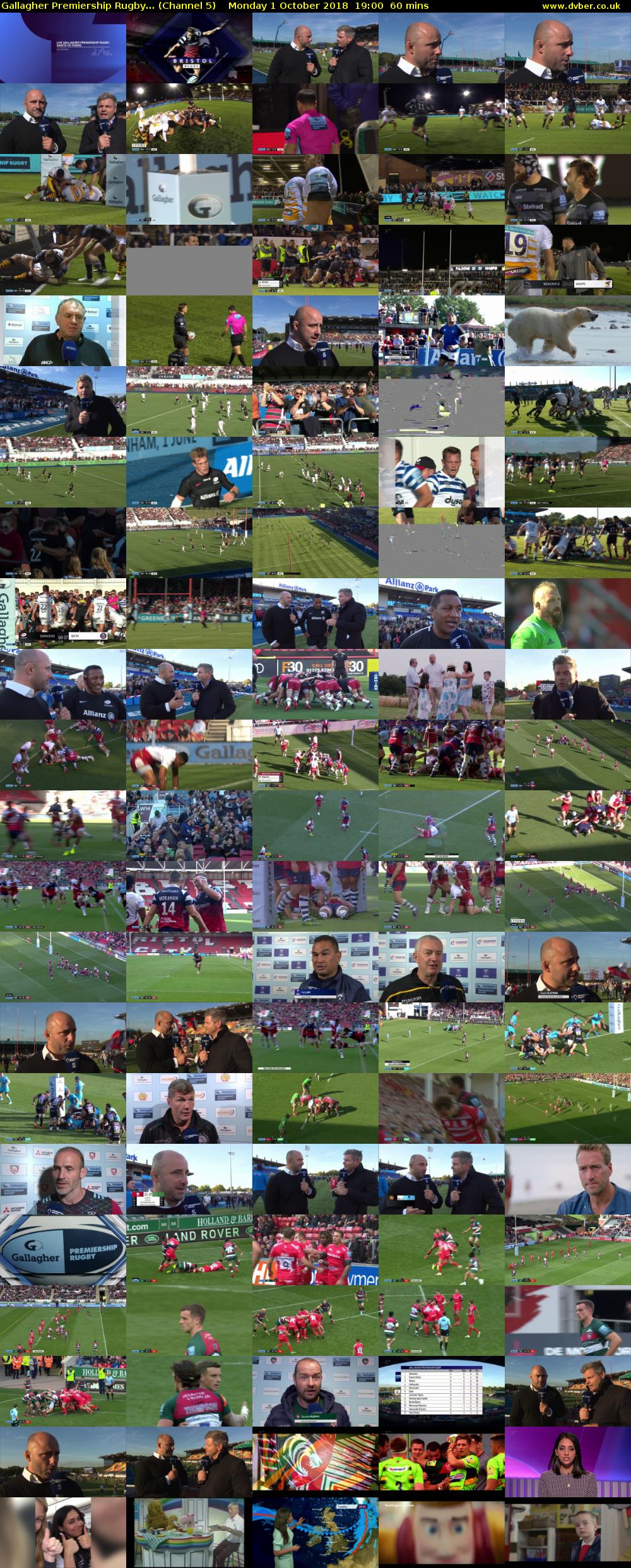 Gallagher Premiership Rugby... (Channel 5) Monday 1 October 2018 19:00 - 20:00