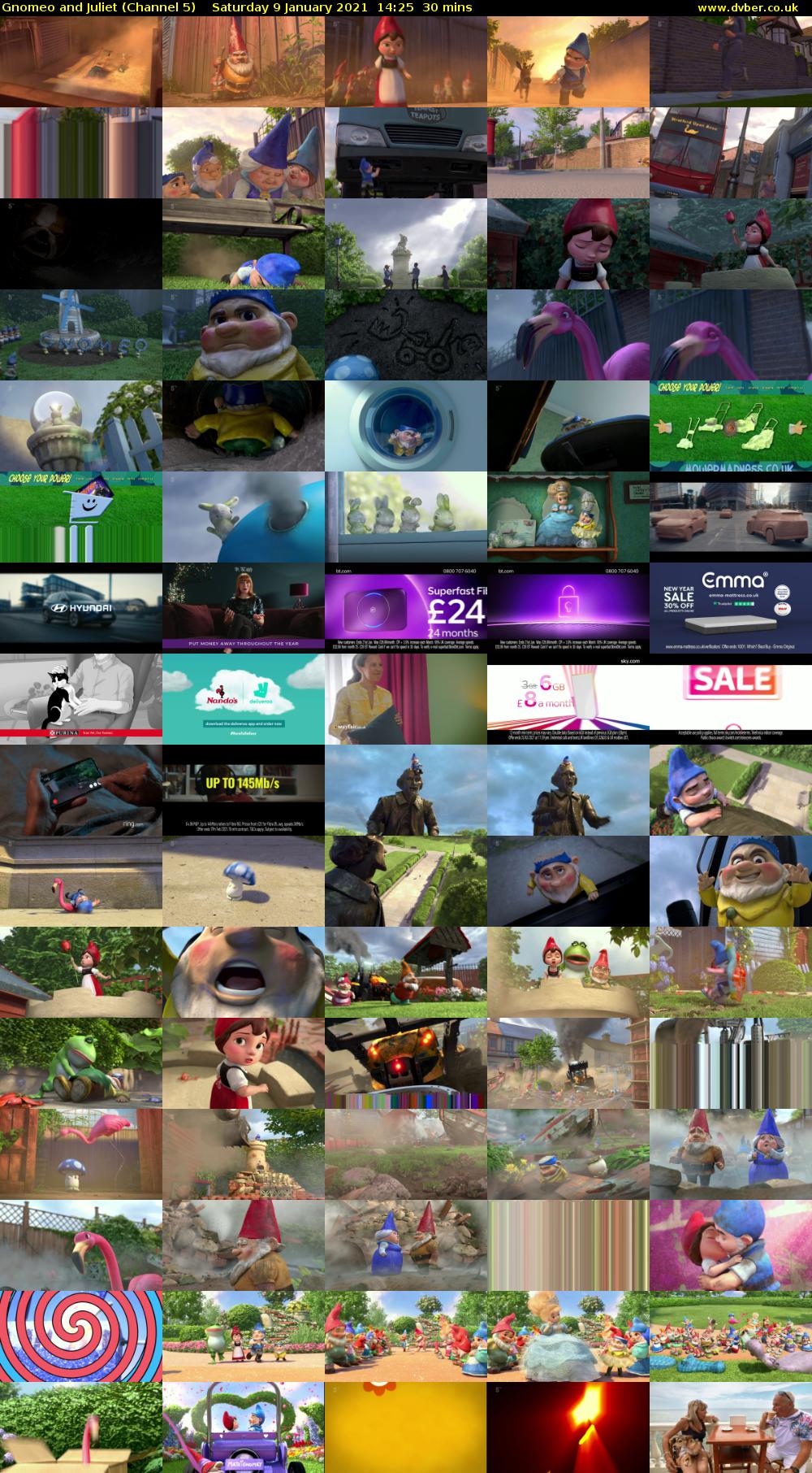 Gnomeo and Juliet (Channel 5) Saturday 9 January 2021 14:25 - 14:55