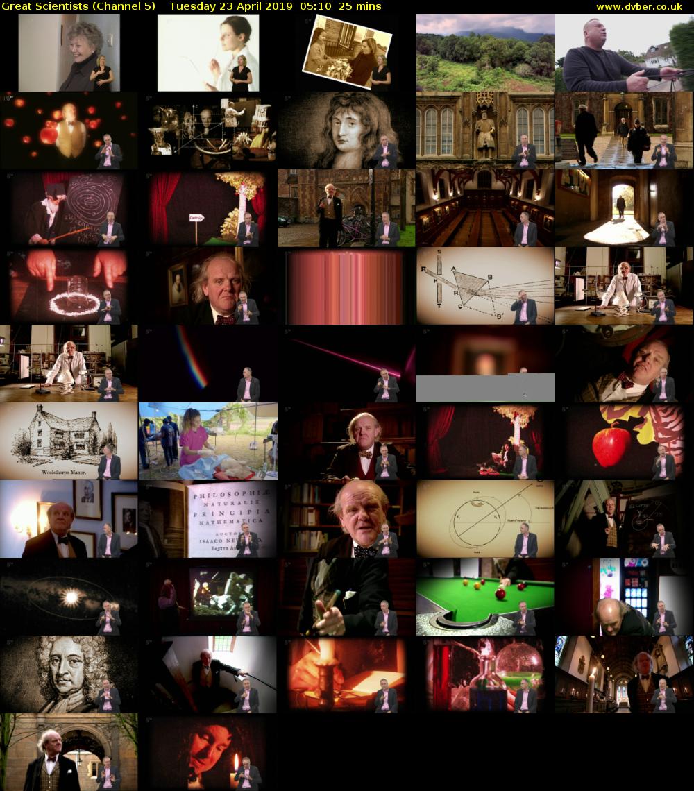 Great Scientists (Channel 5) Tuesday 23 April 2019 05:10 - 05:35
