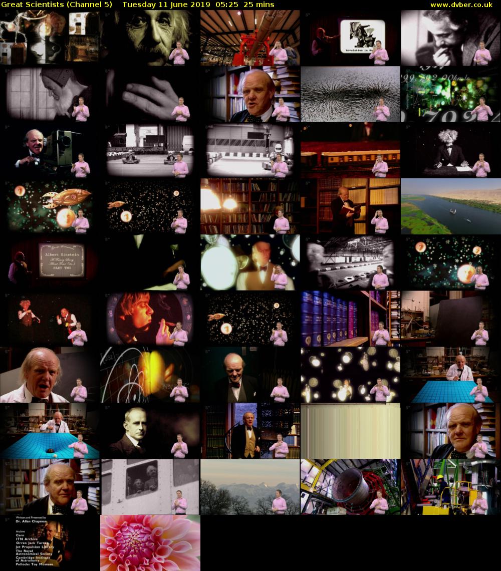 Great Scientists (Channel 5) Tuesday 11 June 2019 05:25 - 05:50