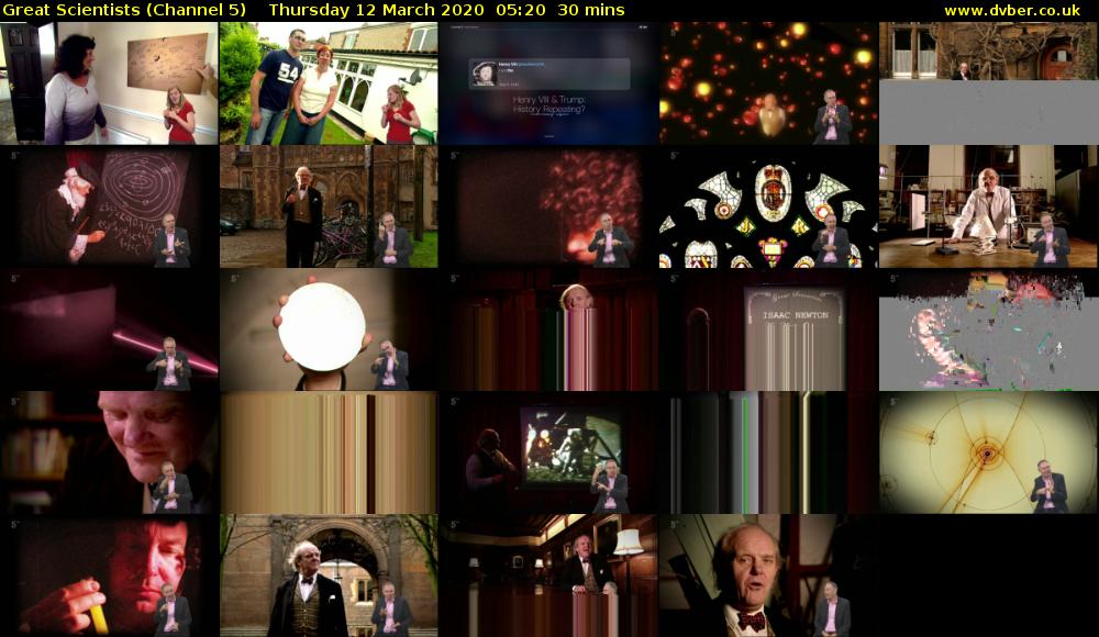 Great Scientists (Channel 5) Thursday 12 March 2020 05:20 - 05:50
